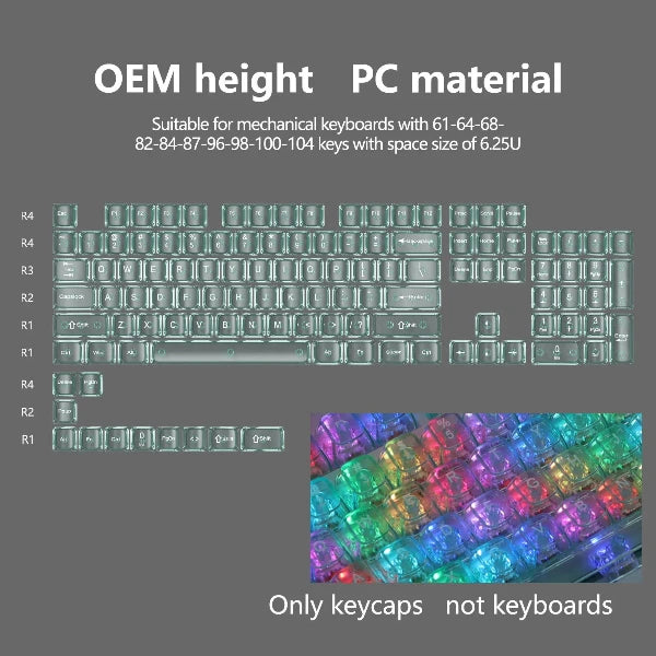 New 115 Key Translucent Keycaps PC PBT Keycaps Green Keycap MDA Profile for MX Switch Keycap for Mechanical Keyboard Game Keys