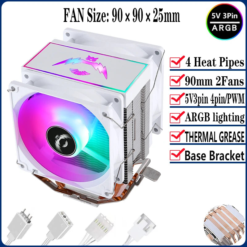 QiuzAim Tower Type Radiator Air-cooled 2/4/6 Heat Pipe CPU Cooler ARGB Fan 90mm Install LGA2011 2066 x99 115x 1200 1700 AM4 AM5